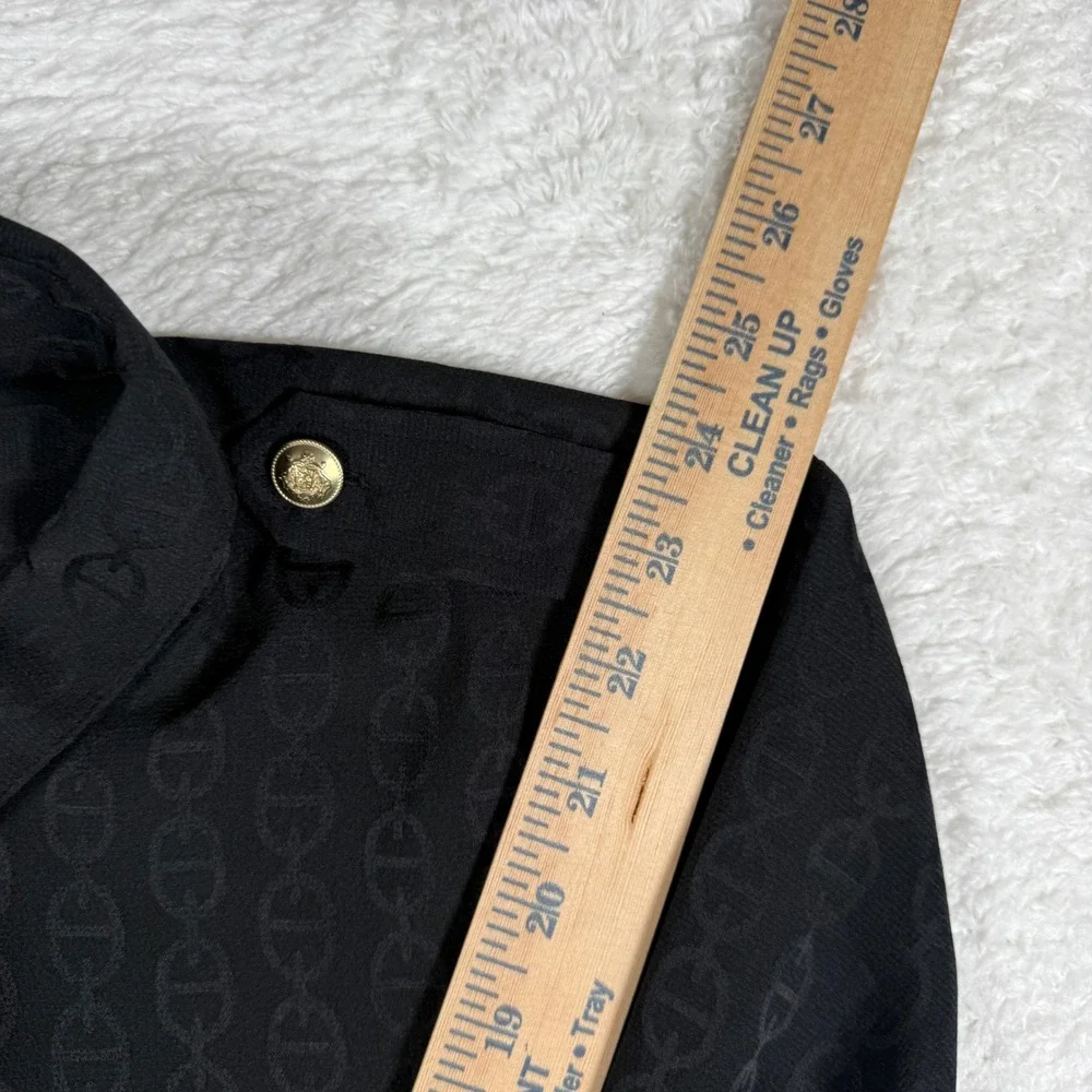 J.Crew CD041 Women M Black L/S Jacquard Chain Link Gold Button Epaulet Top